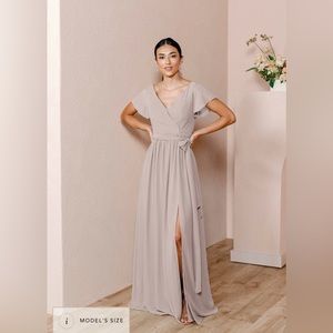 Revelry Harper Chiffon Faux Wrap Dress in Taupe Size 2 (never been worn!)